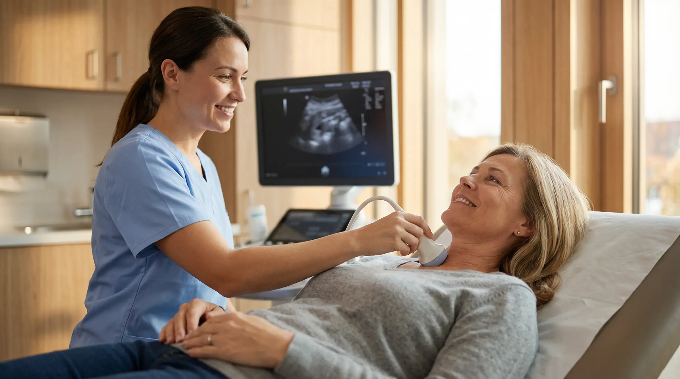 Patient receiving a non-invasive health screening from a medical professional